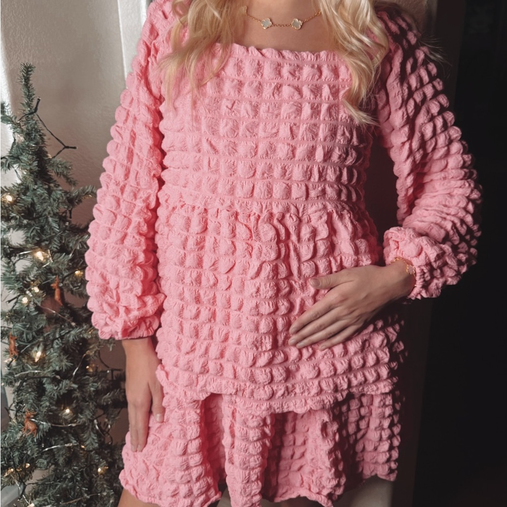 Simply Southern Pink Textured Long Sleeve Dress